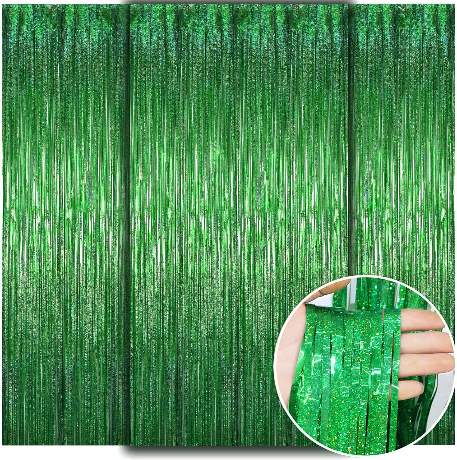 WD&CD 3 Pcs Foil Fringe Curtains Greenl, 3.2Ft X 6.6Ft Metallic Tinsel Foil Fringe Curtain for Graduate Party Halloween Decoration Wedding Girl Princess Birthday Valentine'S Day Christmas - Blue image number 5