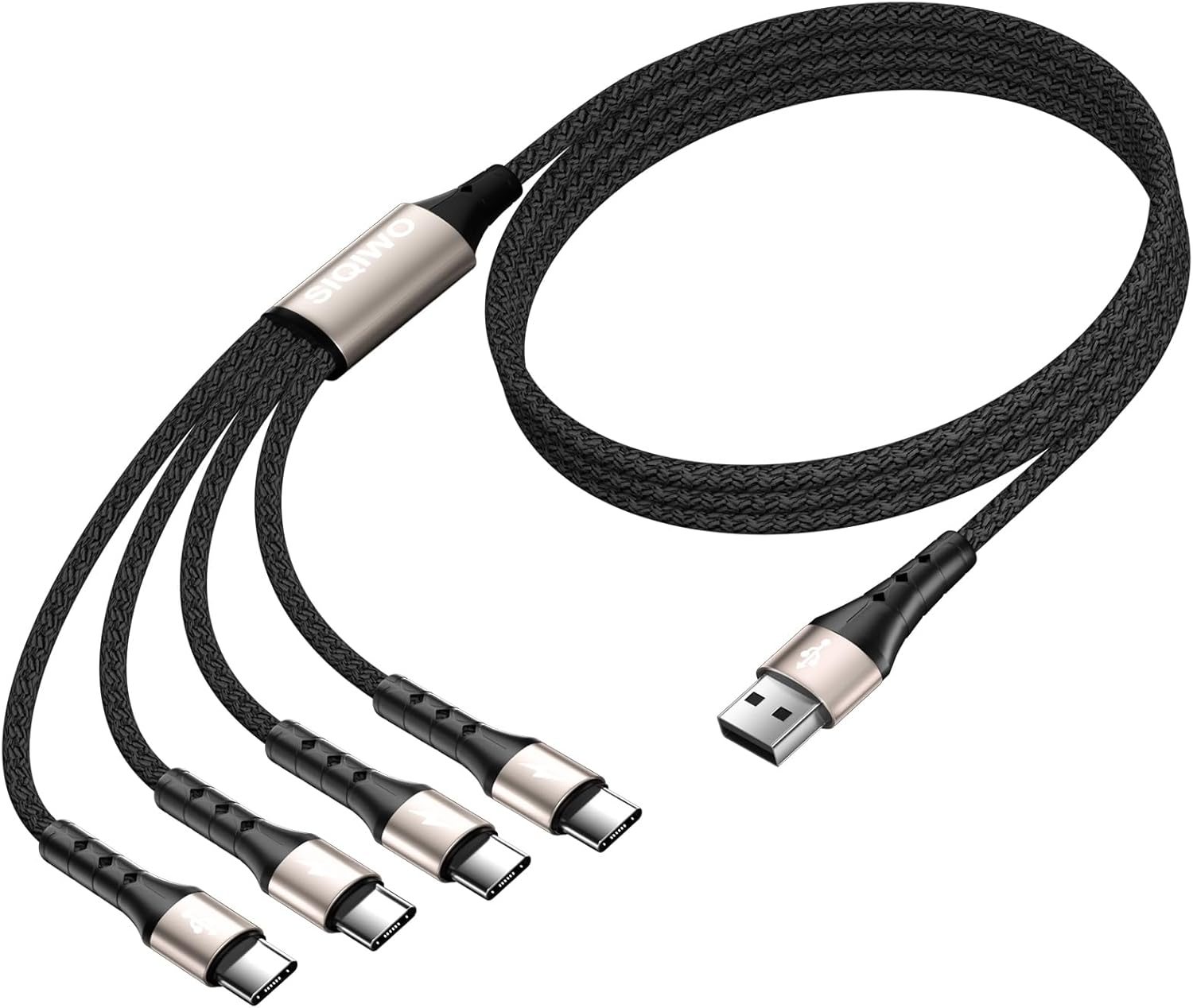 SIQIWO Multi USB C Cable Fast Charging, [1.2M/QC 3.0/3A] USB C Splitter Cable, 4 in 1 Charger Cord with 4 Type C Ports, for Iphone 17/16/15 Series, Ipad Air/Pro, Samsung Galaxy S25, Pixel, Sony, PS5