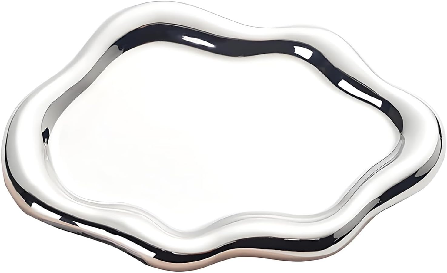 Cloud Trinket Dish - Silver Jewelry Tray Mirror Finish Ceramic Ring Holder, Modern Luxury Perfume Tray, Decorative Catchall Bowl for Entryway Table, Unique Christmas Birthday Gift-Silver