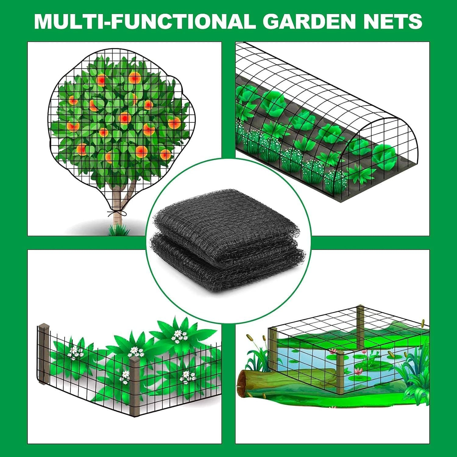 Deer Fence Netting, 7X33Ft Garden Bird Netting for Chicken Coops, Plant Covers Fine Mesh Protection Net Black Heavy Duty Trellis for Vegetables image number 4