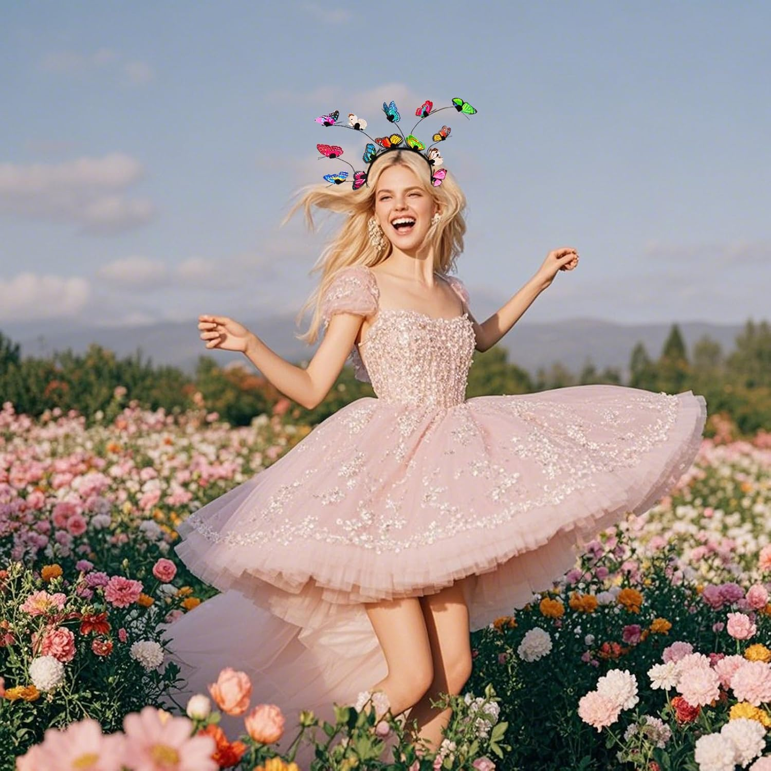 Butterfly Headband, Headband Butterfly Fascinator Headband with 8 Butterfly Hair Clips, Butterfly Headpiece Women Girls for Wedding Party Costume Women Girls image number 2