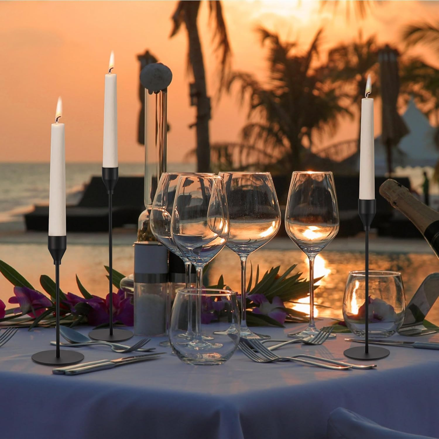 Leanockesa High Tapered Candle Holder for Home Decor, Weddings, Dining, Parties, Anniversaries (3-Piece Set) -Black image number 3