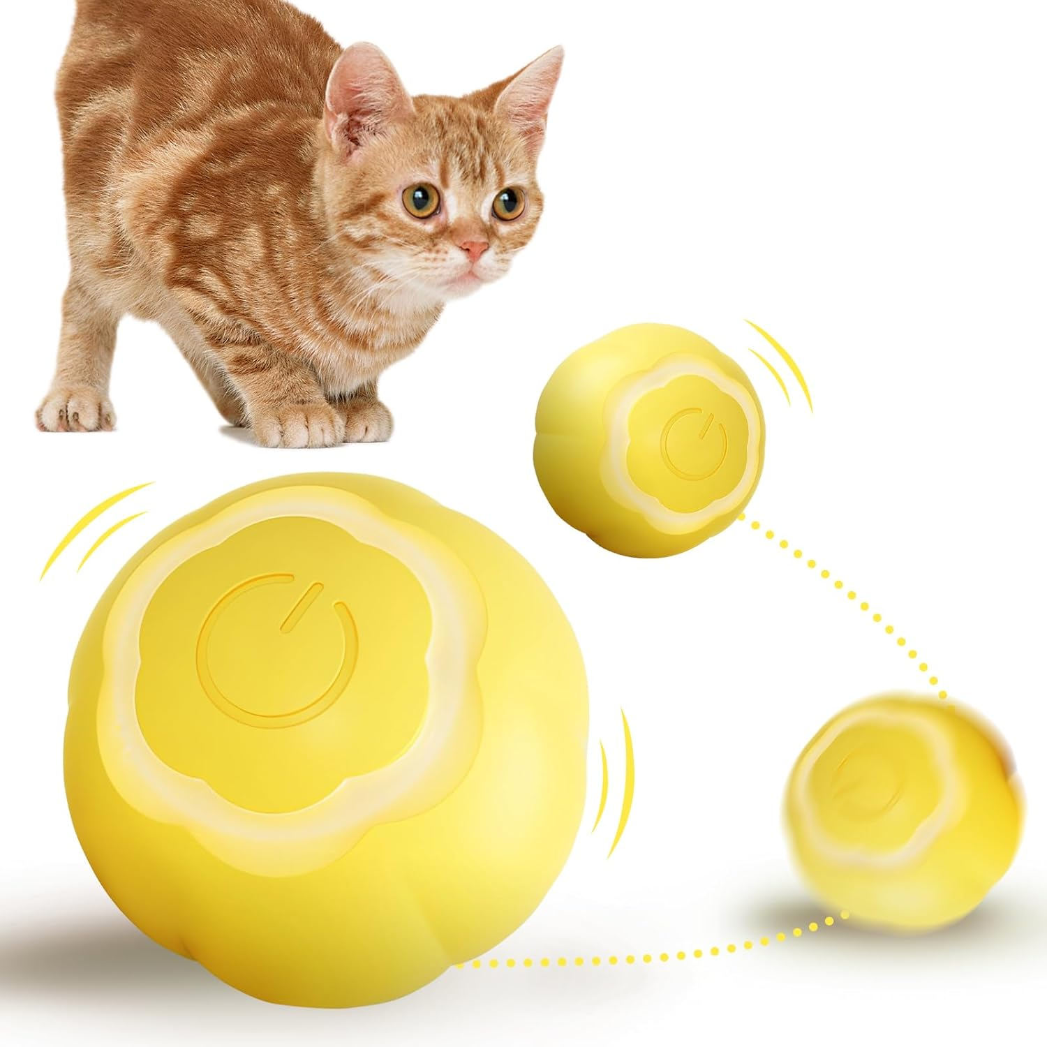 Electric Cat Toy with LED Light, 360 Degree Automatic Cat Ball, Type-C Rechargeable Interactive Cat Toy, Self-Rolling Ball, Intelligent Cat Toys for Cats (Yellow) image number 3