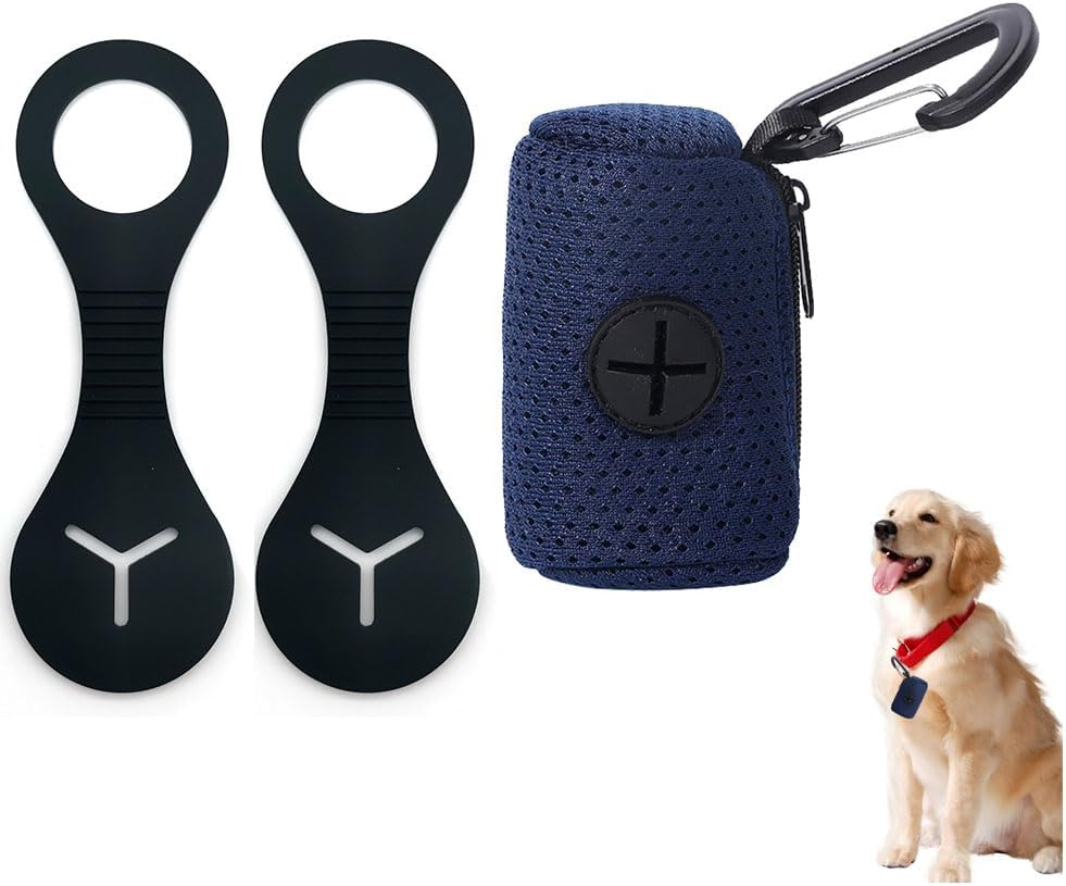 Lyhaogao Large Dog Waste Dispenser with Zippered Mesh Pouch, Fits All Dog,Includes 2 Refillable Poop Bag Holders and 1 Pcs Dog Poop Bag Dispenser,Durable, Hands Free Dog Walking Accessories (Black)