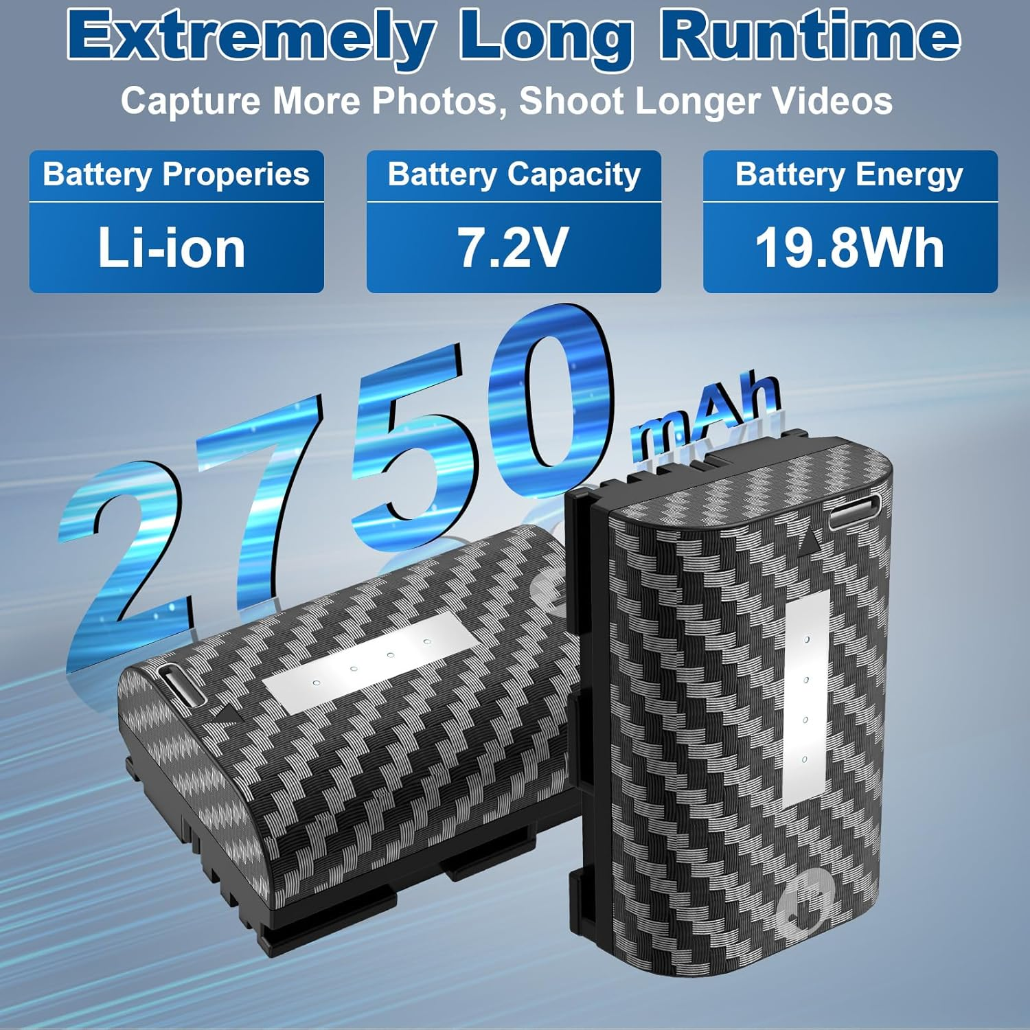 Artman 2750Mah LP-E6P Battery 2-Pack with Type-C Fast Charging for Canon EOS R R5 R5 II R6 R6 II R7 5D II III IV 5DS R 6D 6D II 7D 7D II 60D 60Da 70D 80D 90D Cameras (Black) image number 1