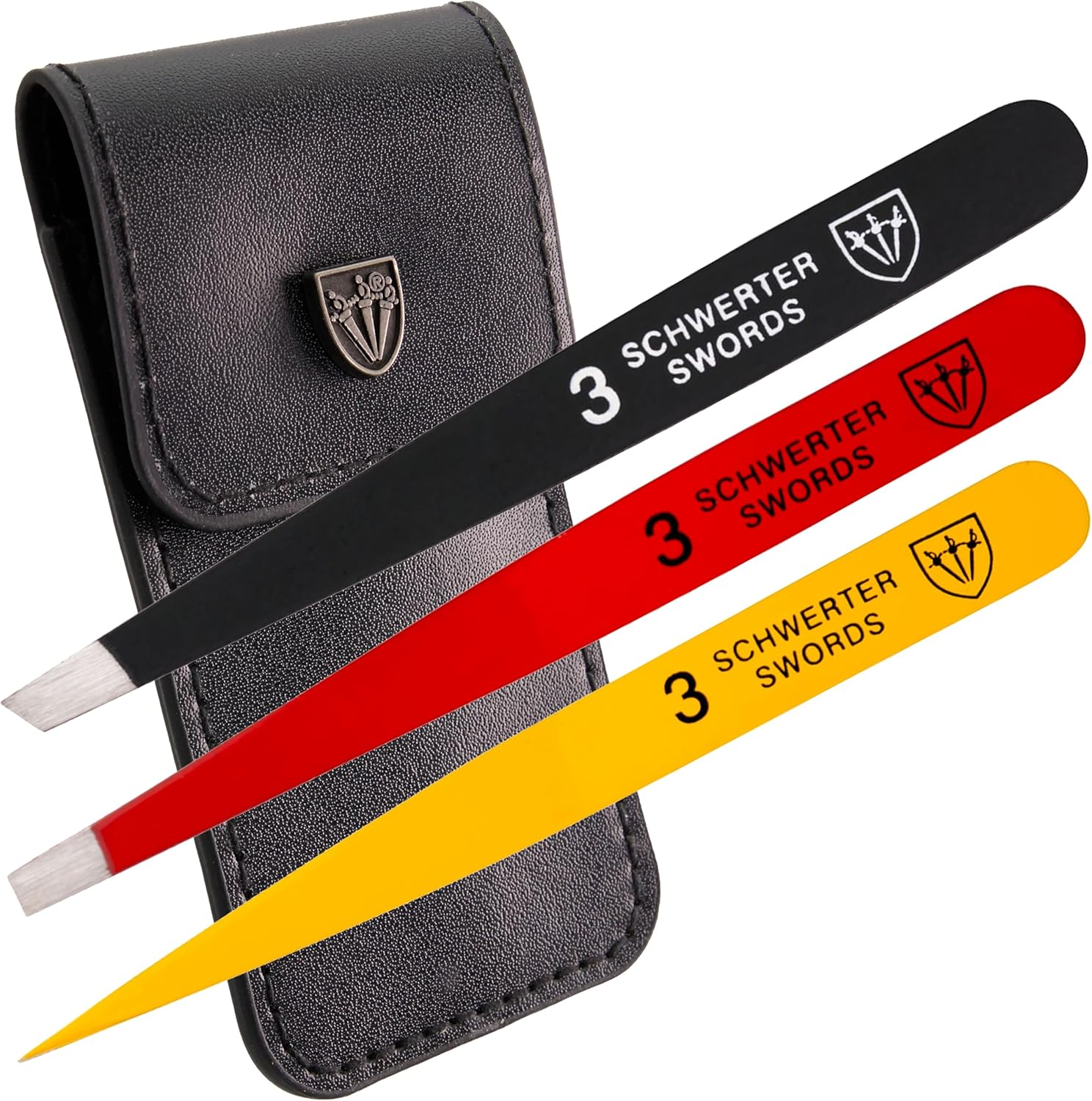 3 Swords Germany - Brand Quality Professional Stainless Steel Precision Tweezer Set "MEXICO" Slanted, Straight, Pointed Eyebrows Hair, Manicure Pedicure - Pinzas Rectas, Biseladas, Puntiagudas (5366)