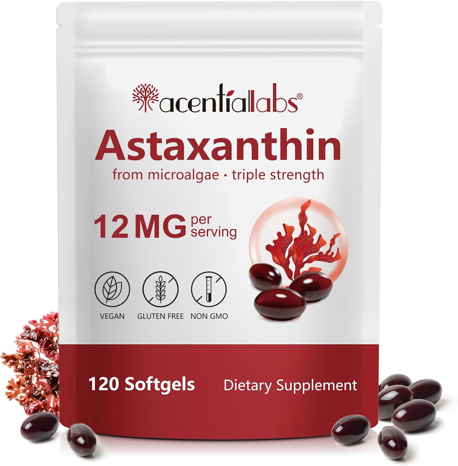 Astaxanthin 12Mg Softgels | Natural Source from Microalgae | Gluten-Free | Non-Gmo | Easy-To-Swallow | No Artificial Additives | 4 Month Supply | 120 Softgels image number 2