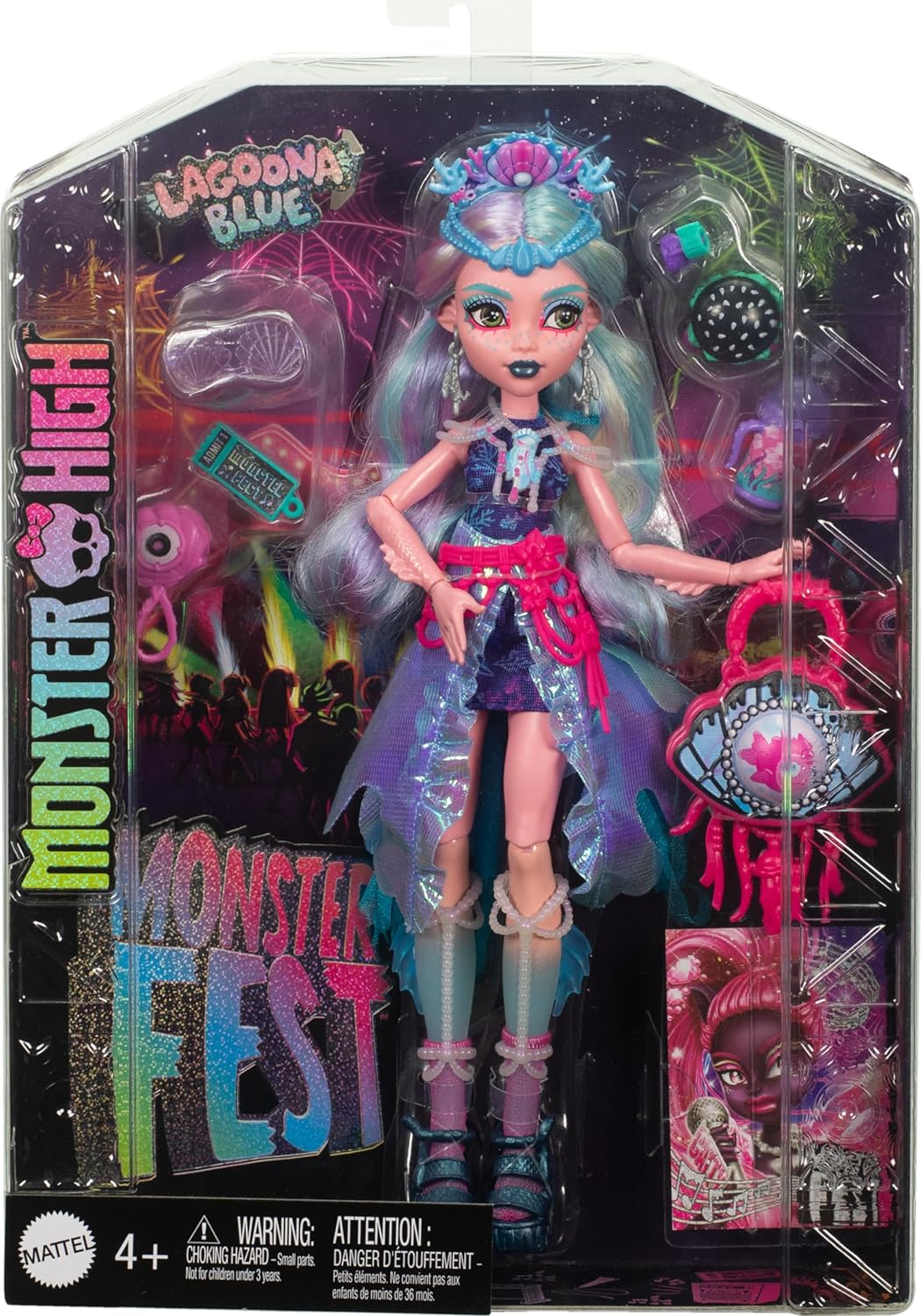 Monster High Monster Fest Doll, Lagoona Blue with Glam Outfit & Festival Themed Accessories like Snacks, Band Poster, Statement Bag & More image number 2