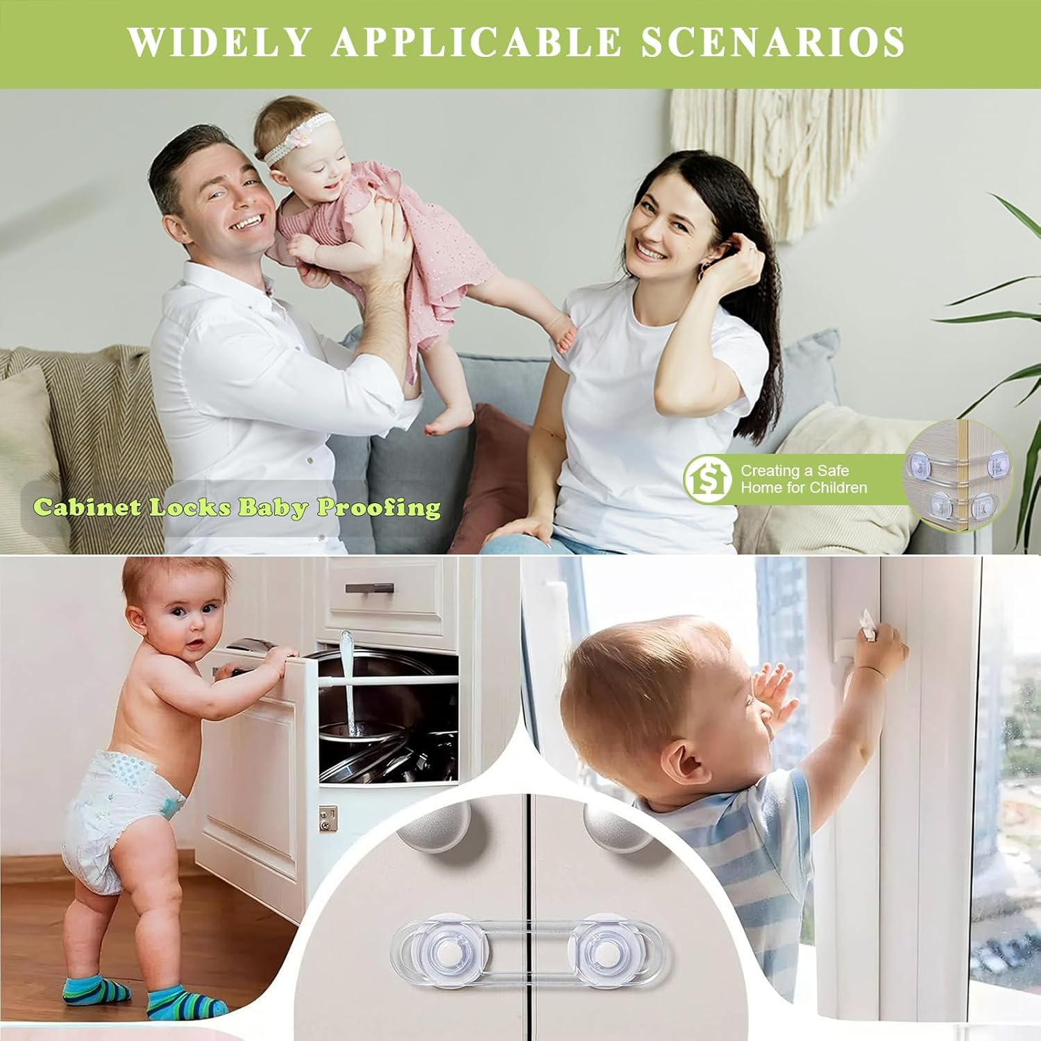 20Pcs Child Safety Cabinet Locks,Baby Proofing Latches to Cabinets Drawer Door Fridge Oven Toilet Seat Kitchen Cupboard Appliance Trash Can, Adjustable Strap No Drill No Tool(10X 16.5Cm & 10X 11Cm)