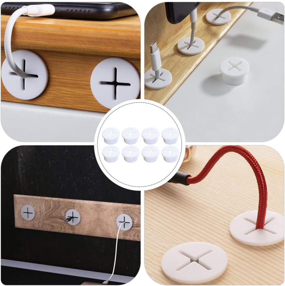 TEHAUX 15Pcs Desk Grommet Cord Wire Holders - Flexible White Cable Grommets for Furniture and Table Cable Management, Wall Pass through Included (White) image number 5