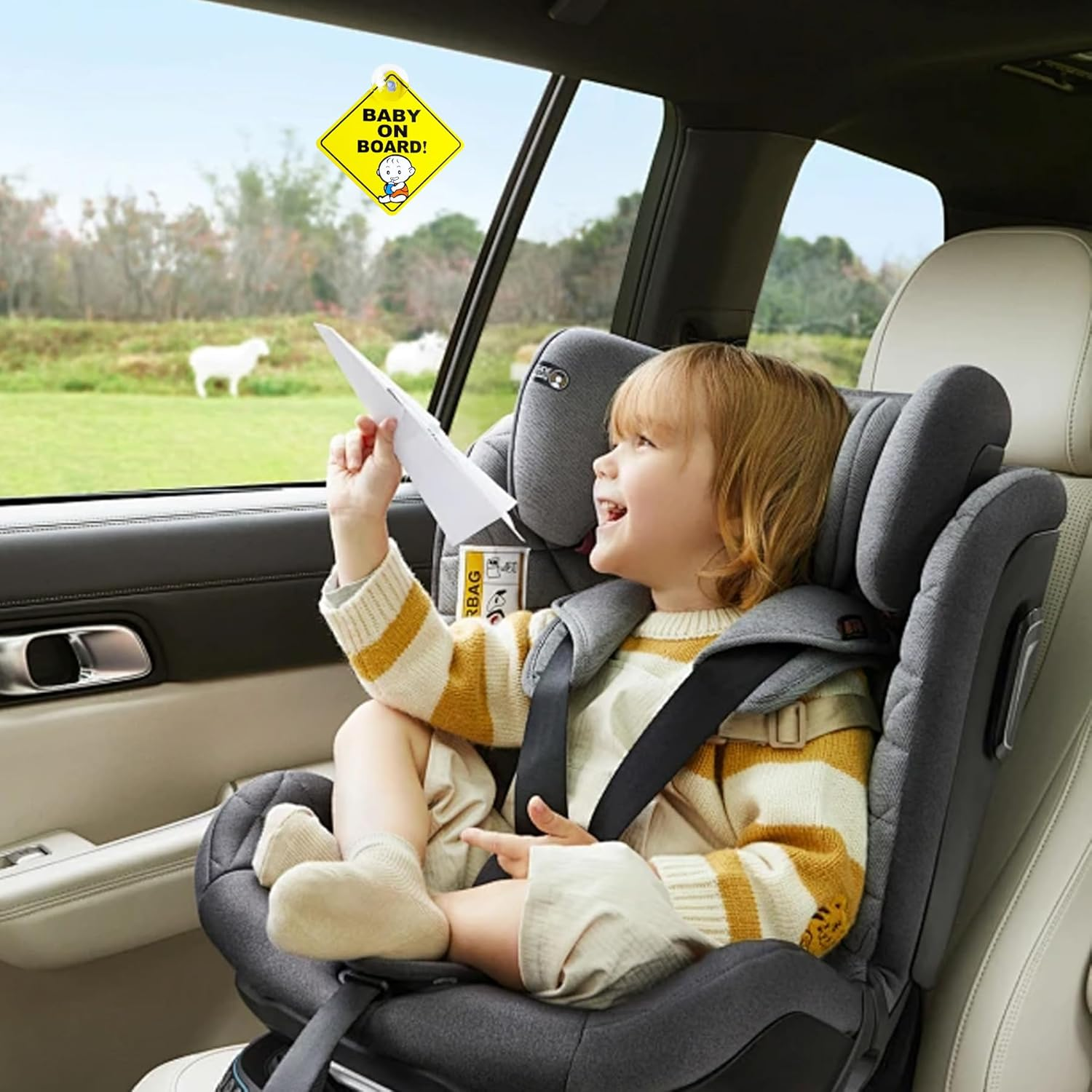 MAIGO 2Pcs Baby on Board Sign for Car with Suction Cups- Baby on Board Stickers, Baby on Board Car Warning Signs, Baby on Board Badge, Child on Board Car Signs, Reusable Safety Car Window Clings image number 3