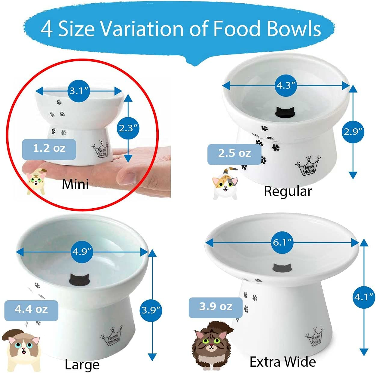 Necoichi Raised Stress Free Cat Food Bowl, Elevated, Backflow Prevention, Dishwasher and Microwave Safe, No.1 Seller in Japan! (Cat Dots, Mini) image number 2