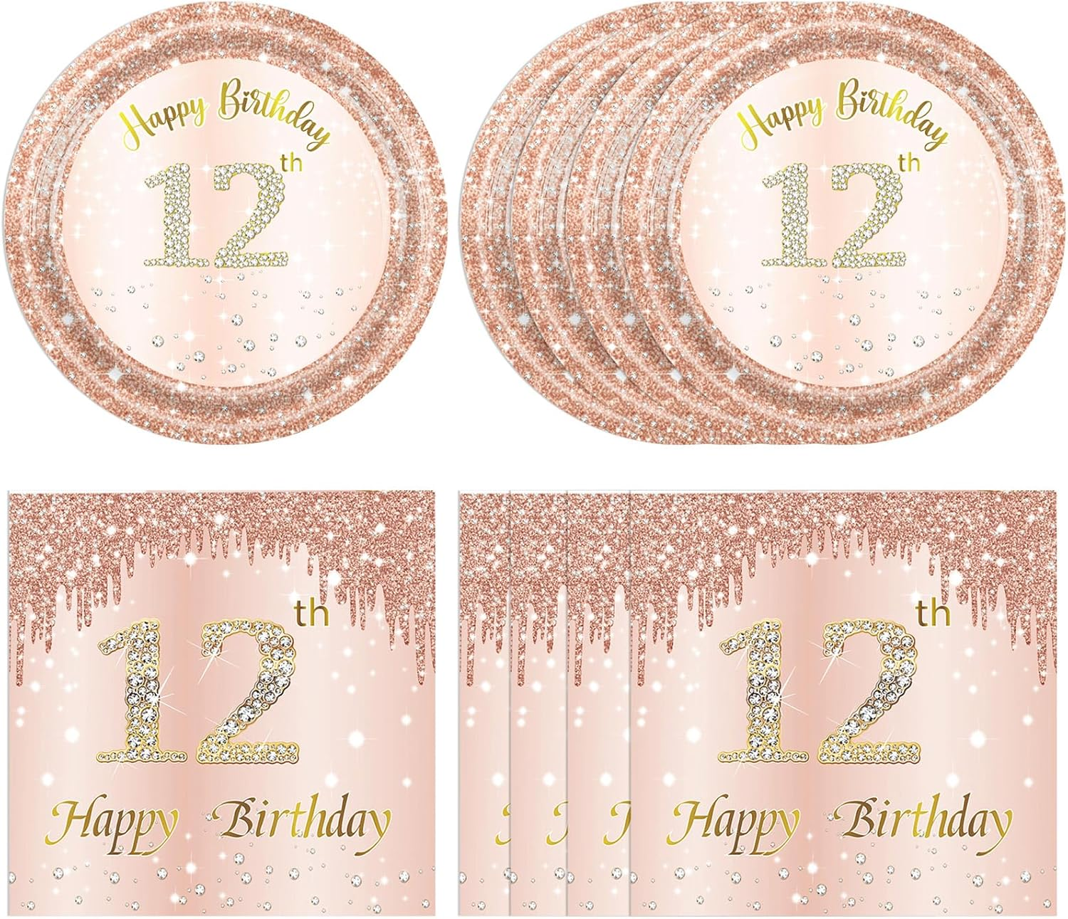 21St Birthday Rose Gold Party Supplies Rose Gold Birthday Supplies Plates and Napkins Happy 21 Birthday Disposable Tableware Party Supplies for Girls Women