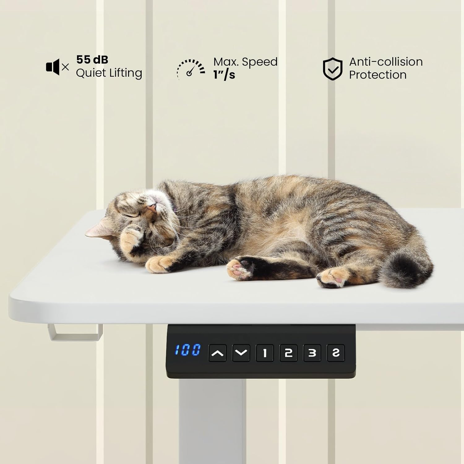 Giantex Electric Standing Desk, 140 X 60 Cm Sit Stand Home Office Desk with 3 Memory Height Settings, Height Adjustable Computer Desk with 2 Hanging Hooks & Cable Management (White) image number 5