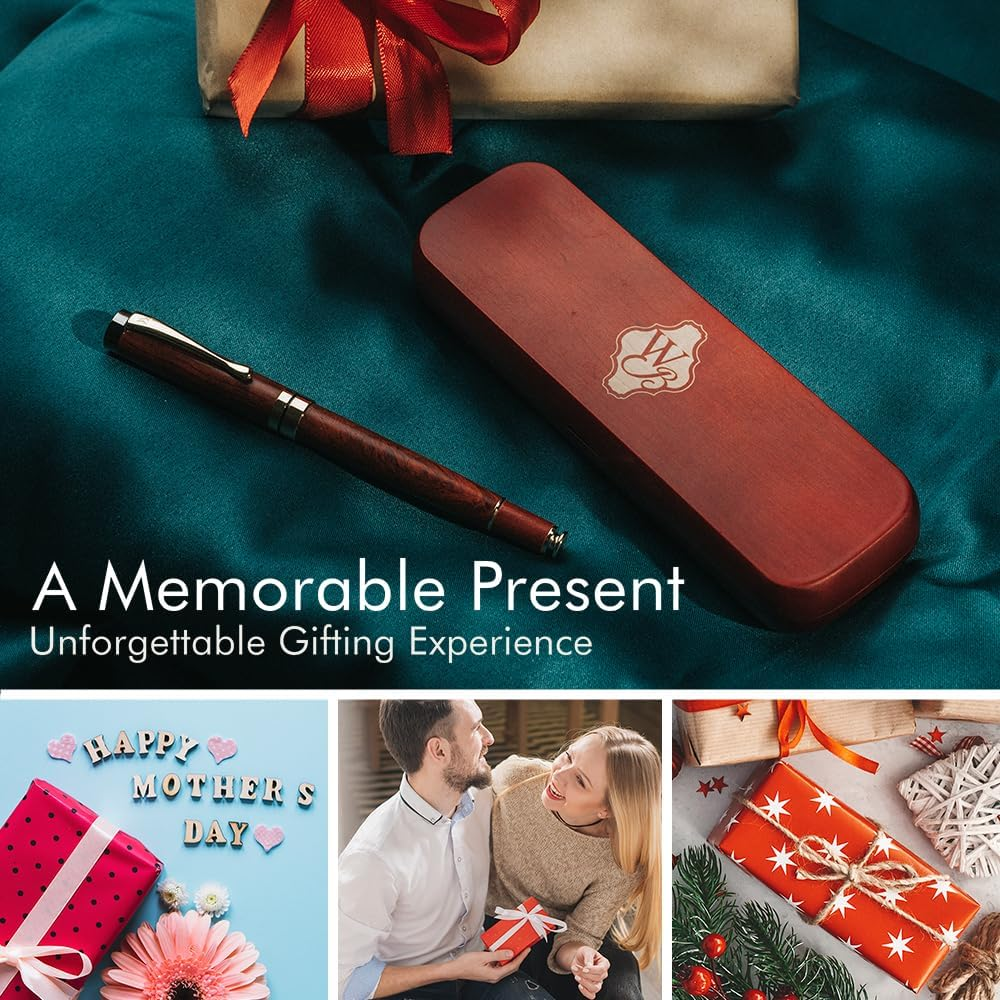 Wordsworth & Black'S Fountain Pen Set, Luxury Bamboo Wood - Medium Nib, Gift Case; Includes 6 Ink Cartridges, Ink Refill Converter -Journaling, Calligraphy; Drawing, Smooth Writing [Rosewood] image number 2