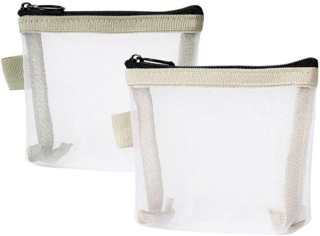 2PCS Mini Makeup Bags, Zipper Mesh, Portable Small Makeup Pouch, Mini Storage Bag for Coin, Lipstick, Jewelry