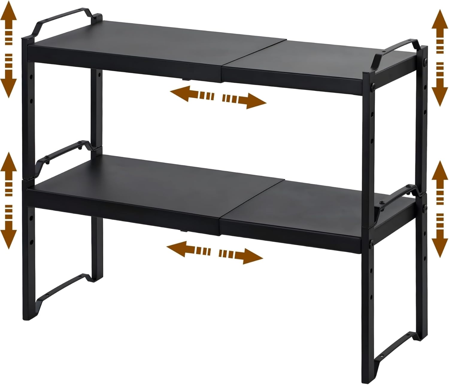 FORYUSE Set of 2 Stackable Cabinet Shelf Expandable Kitchen Storage Countertop Metal Organizer Adjustable Counter Shelves Cupboard Pantry Rack Stand image number 4