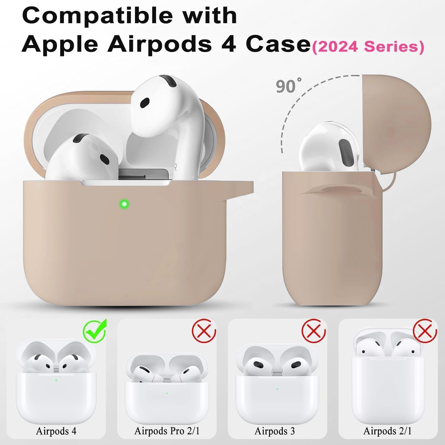 Case Fit for Case Apple Airpods 4 Generation with Cute Keychain, Compatible for Airpods 4 Cases 2024 Cover,For Women and Girls,Milk Tea - Lavender image number 3