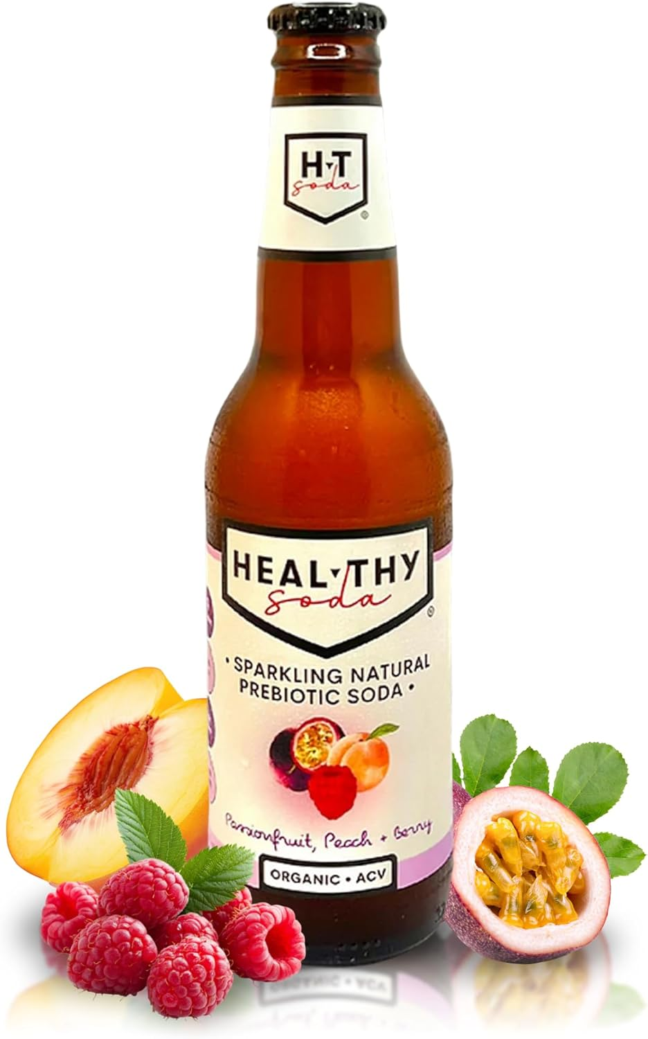 Heal Thy Soda, Passionfruit Peach & Berry, 12X200Ml &ndash; Naturally Flavoured Sparkling Soda, Zero Sugar, Low Calorie, Infused with Real Fruit & Apple Cider Vinegar Mother, No Artificial Flavours