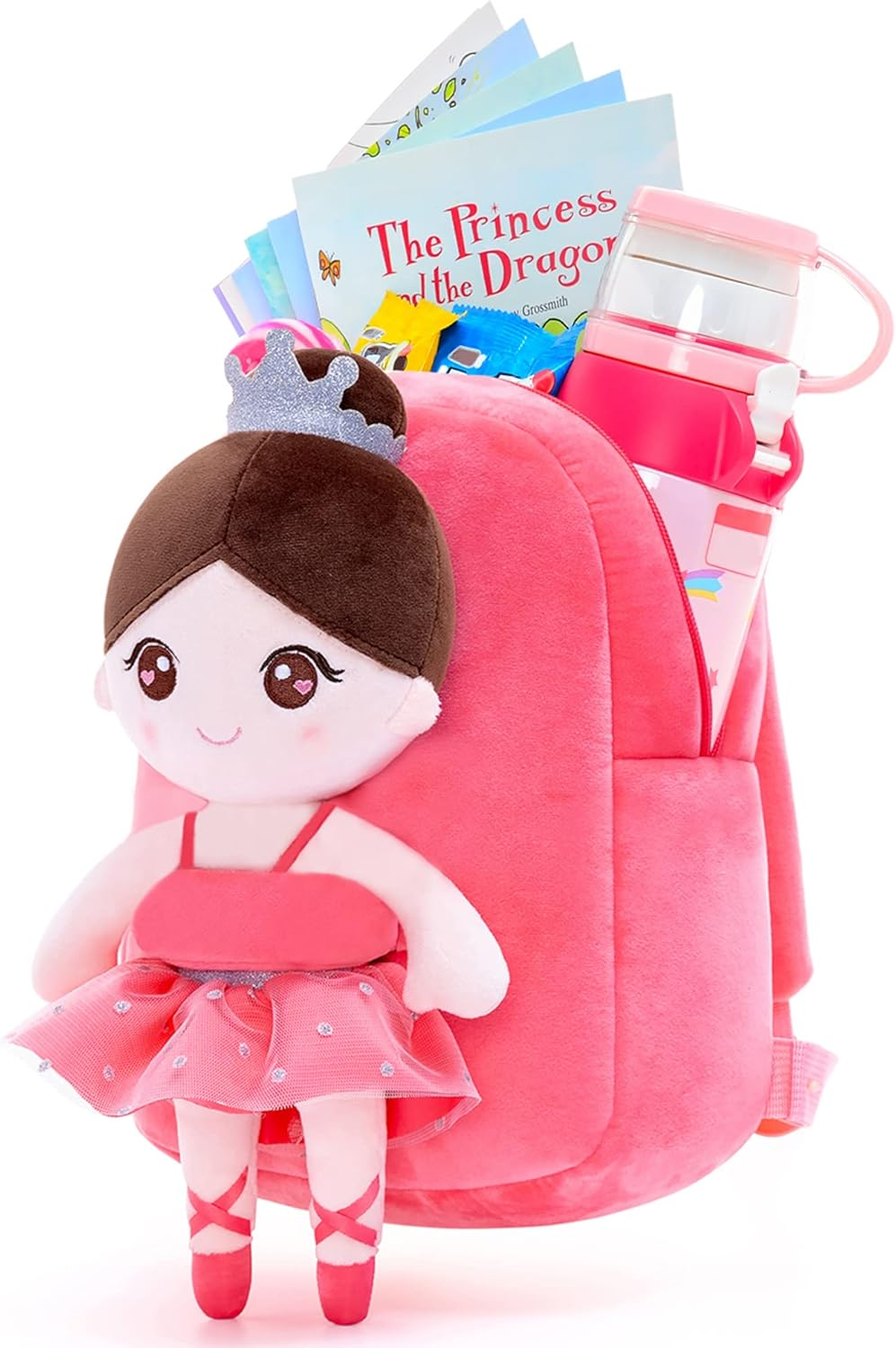 Gloveleya Toddler Backpack Baby Girl Gifts Curly Hair Plush Figures Dress Backpack Kids Backpack Curly Hair Spring Girl Fruit Section-Orange 9Inches - A005 Grapes Backpack image number 5