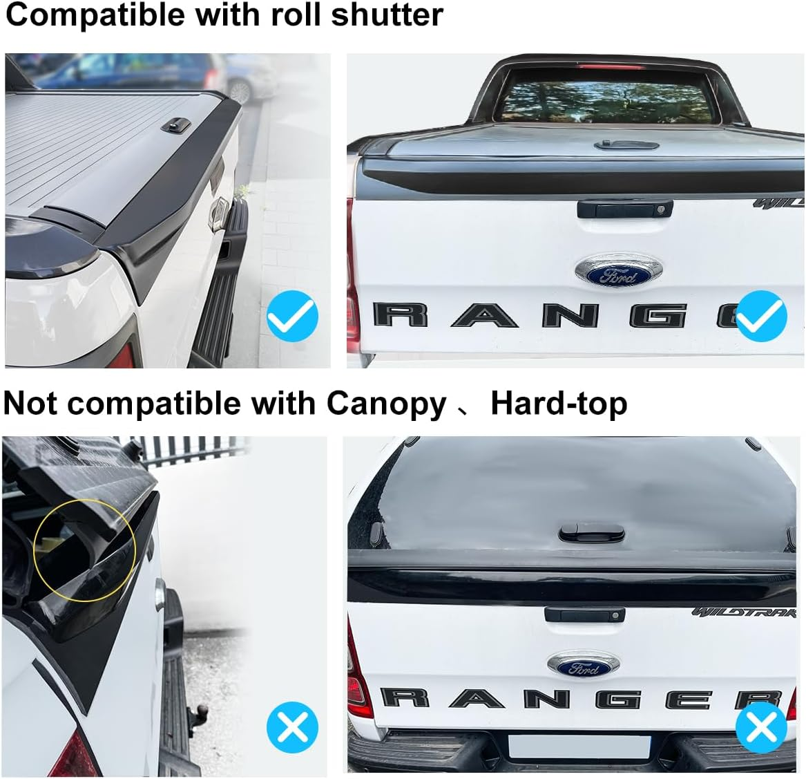 SUERAUTO4X4 Tailgate Protector Spoiler for Ford Ranger Accessories PX1 PX2 PX3 2011-2022, Rear Tailgate Spoiler Cover Rail Cap Guard Trim Wing, Matte Black Car Exterior image number 3