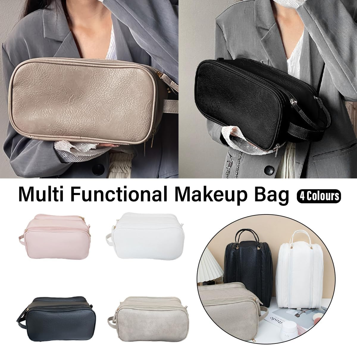 AIMALL Multi-Functional Large Capacity Cosmetic Bag &ndash; Portable Travel Makeup Brush and Toiletry Storage Organizer for Women image number 4