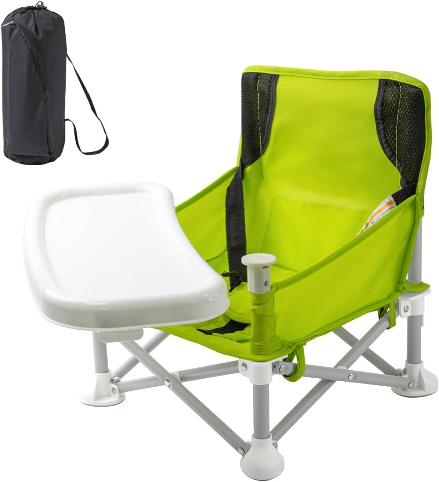 TINY SPARK Travel Booster Seat Portable Baby Chair Foldable Highchairs Booster Seats with Tray for Dining Table Camping Beach (Blue with Reinforced Corners)