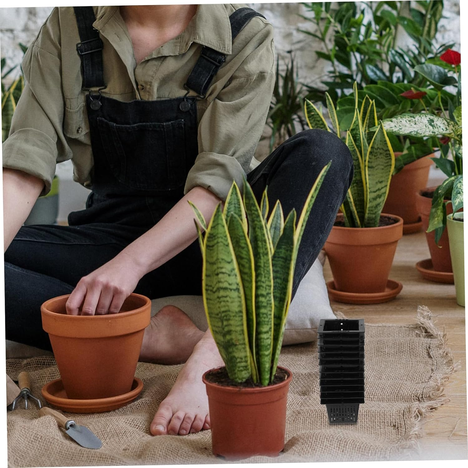 CANIGHT 12Pcs Heavy Duty Square Nursery Pots for Hydroponics and Traditional Gardening Slotted Mesh Design for Optimal Aeration and Drainage for Vegetables and Flowers image number 5