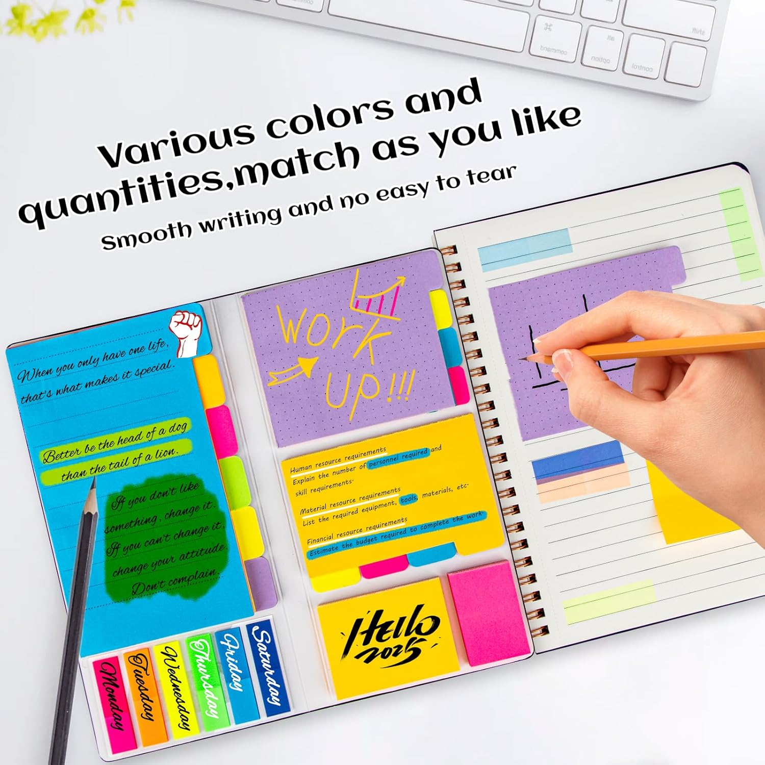 402 Sheets Sticky Notes Set,Multicolor Self-Stick Index Divider Memo,Adhesive Note Pads with PU Leather Cover,Student Essentials Bookmark,Notepad for Teachers Work,Office Stationery Supplies image number 3