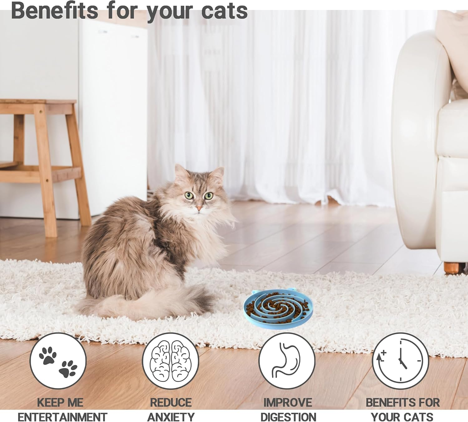 Bifeaw Slow Feeder Cat Bowl, Easy to Clean Silicone Bowl, Ideal for Dry and Wet Food (Green and Blue) image number 6