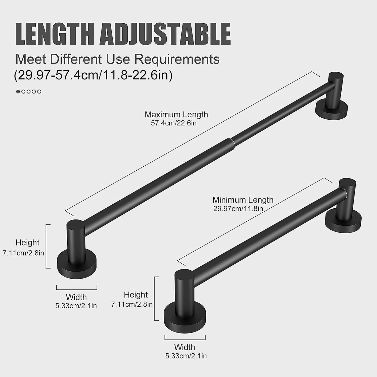 Adjustable Towel Rail Black with Drilling Adjustable from 30 Cm to 57 Cm, 304 Stainless Steel Towel Rail with Drilling for Bedroom, Bathroom and Living Room image number 6