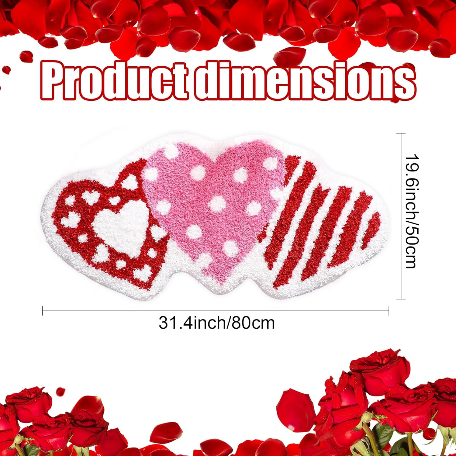 Heart Shaped Valentine&rsquo;S Day Decoration Rug 50&times;80Cm, Soft Faux Wool Area Rug for Bedroom Bathroom, Red & Pink Heart Mat for Her, Non-Slip Absorbent Carpet for Gift, Entryway, or Living Room image number 5