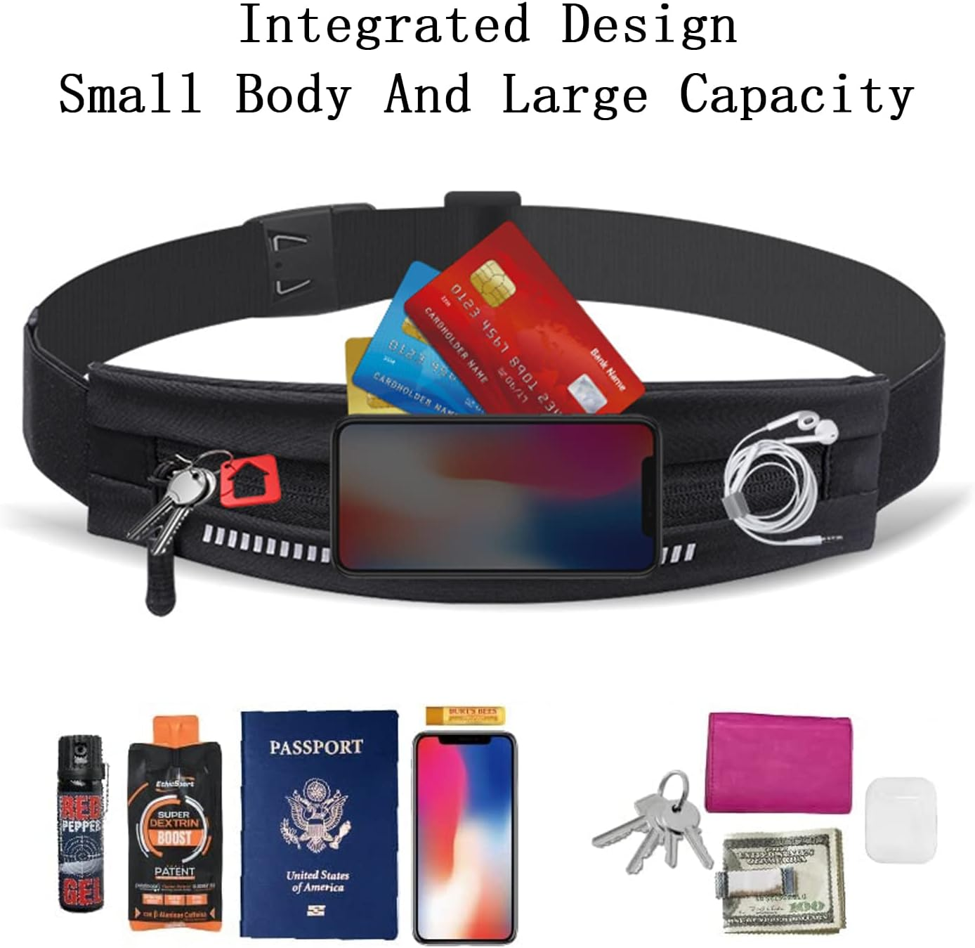 Slim Running Belt Fanny Pack, Exercise Waist Pack for Women and Men, Runners Fanny Pack Phone Holder, Waist Belt for Workout Jogging Hiking Cycling, Money Belt Running Gear Accessories (Black) image number 2