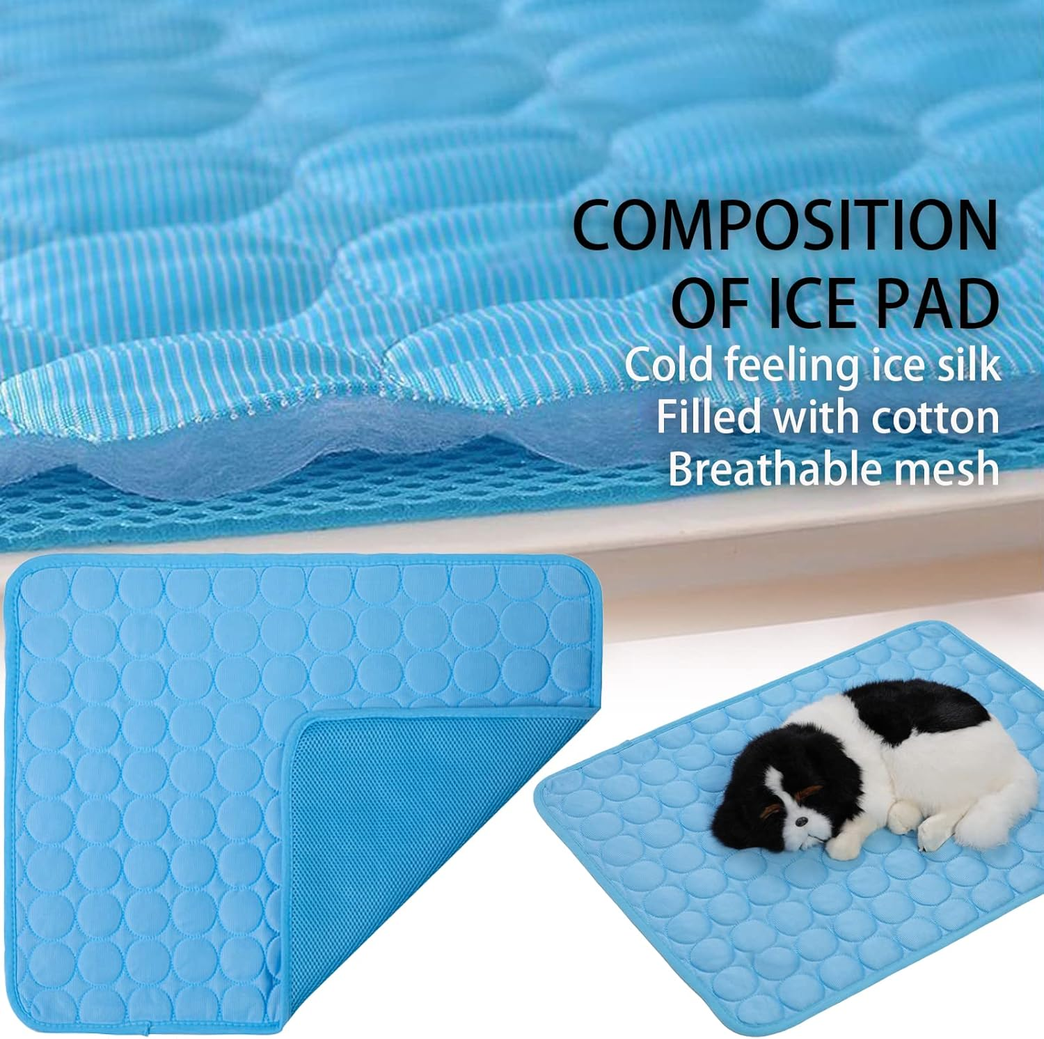 DKDDSSS 3PCS Dog Cooling Mat, Pet Cooling Mat for Dogs, Easy-Fold Durable Washable, Keep Pets Cool in Hot Summer, for Kittens Cats Puppy Sleeping, for Kennel Crate Home Travel