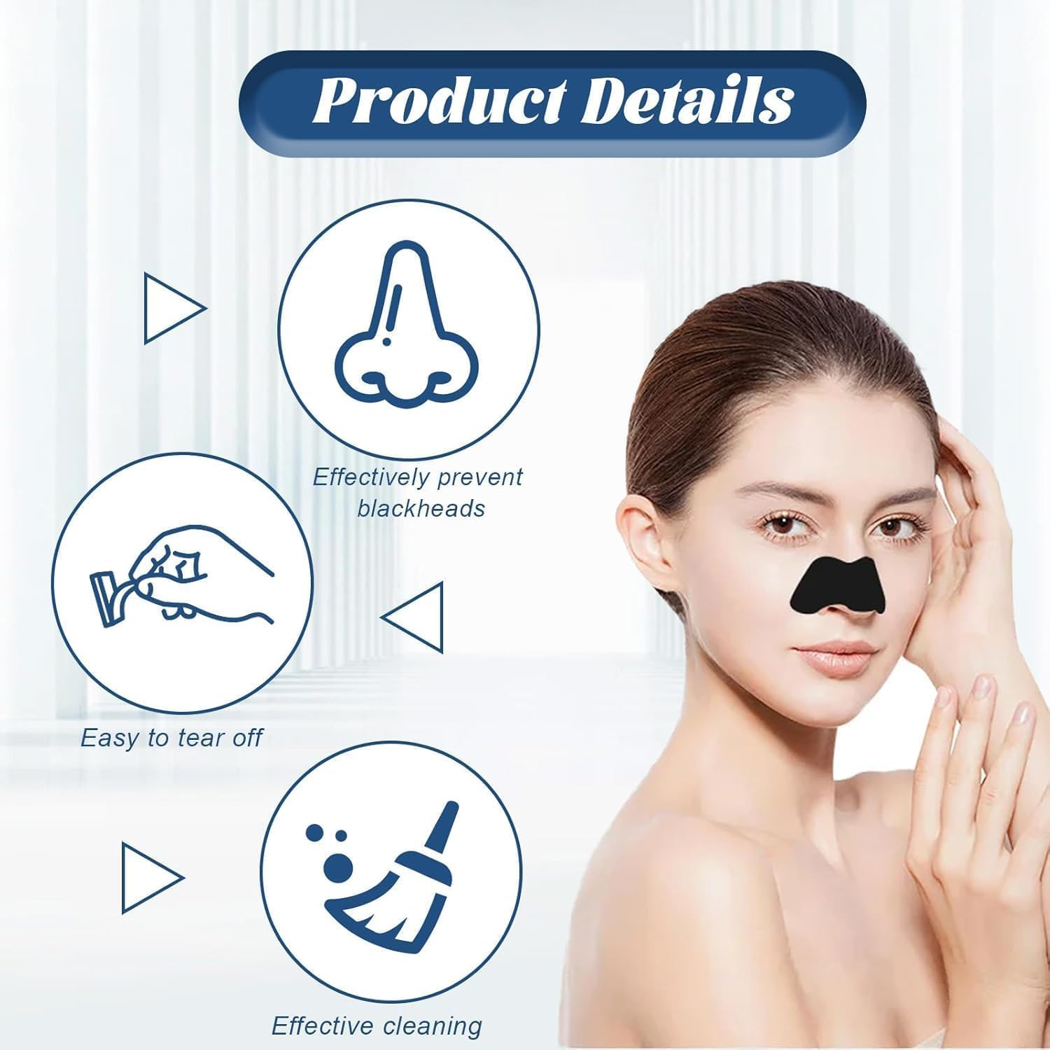 Limcryspp 100 Deep Pore-Cleaning Patches, Natural Charcoal Nose Patches, Large Nostril Patches, Facial Blackhead Remover, Instantly Remove Blackheads and Clean Pores, Facial Beauty Care image number 5