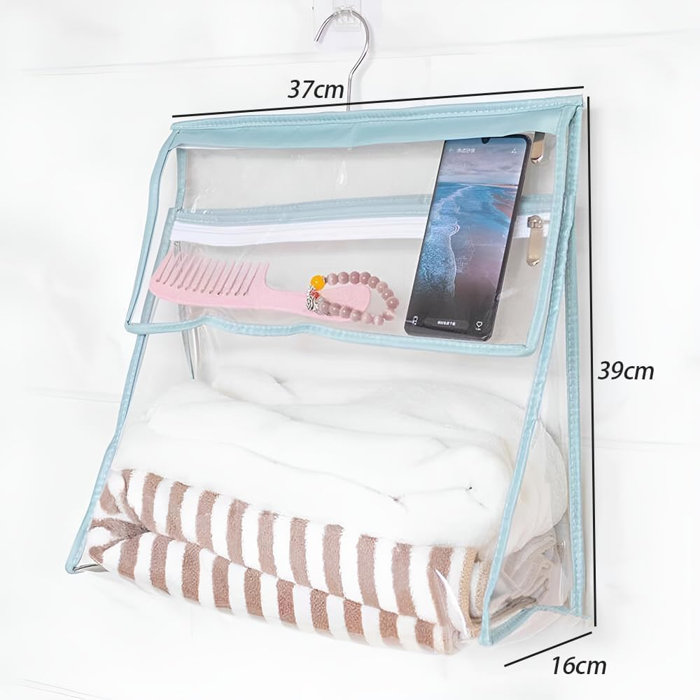 YIRANJIA 3-Pack Hanging Toiletry Bag with Hooks - Clear Blue, 37X39X16Cm Large Capacity Bathroom Wall Organiser image number 1