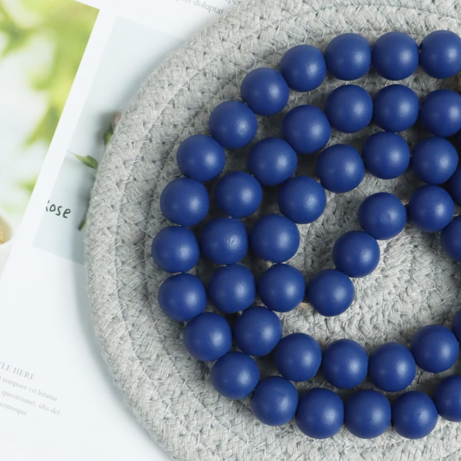 Meplait 39In Wood Bead Garland Farmhouse with Tassels,Versatile Prayer Beads Boho Chic Wall Hanging Home Decor (Navy Blue)