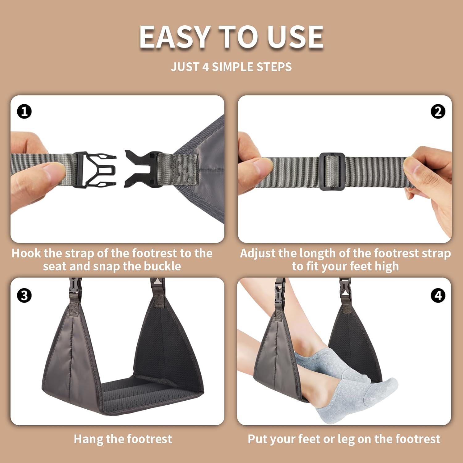 New Upgrade Airplane Footrest with No Feet Clashing, Portable Base Designed Foot Hammock, Travel Essentials Carry-On Adjustable Height Foot Rest Accessories image number 4