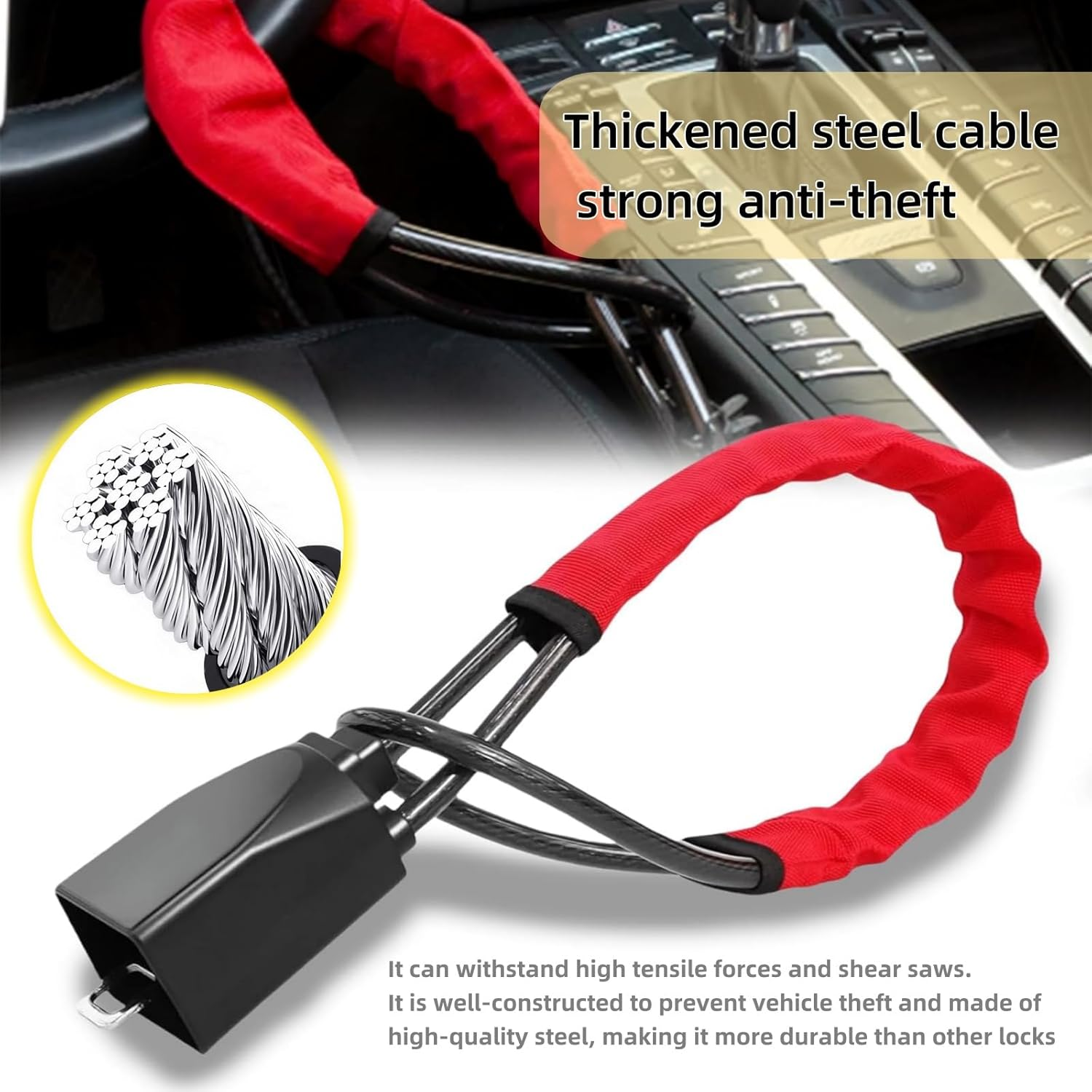 Steering Wheel Lock Universal Fit Most Vehicles with Seat Belt Buckles Anti-Theft Device Car Locks Sturdy Lock for Car Truck SUV Van Security with 3 Keys All General Cars Available(Red) image number 1