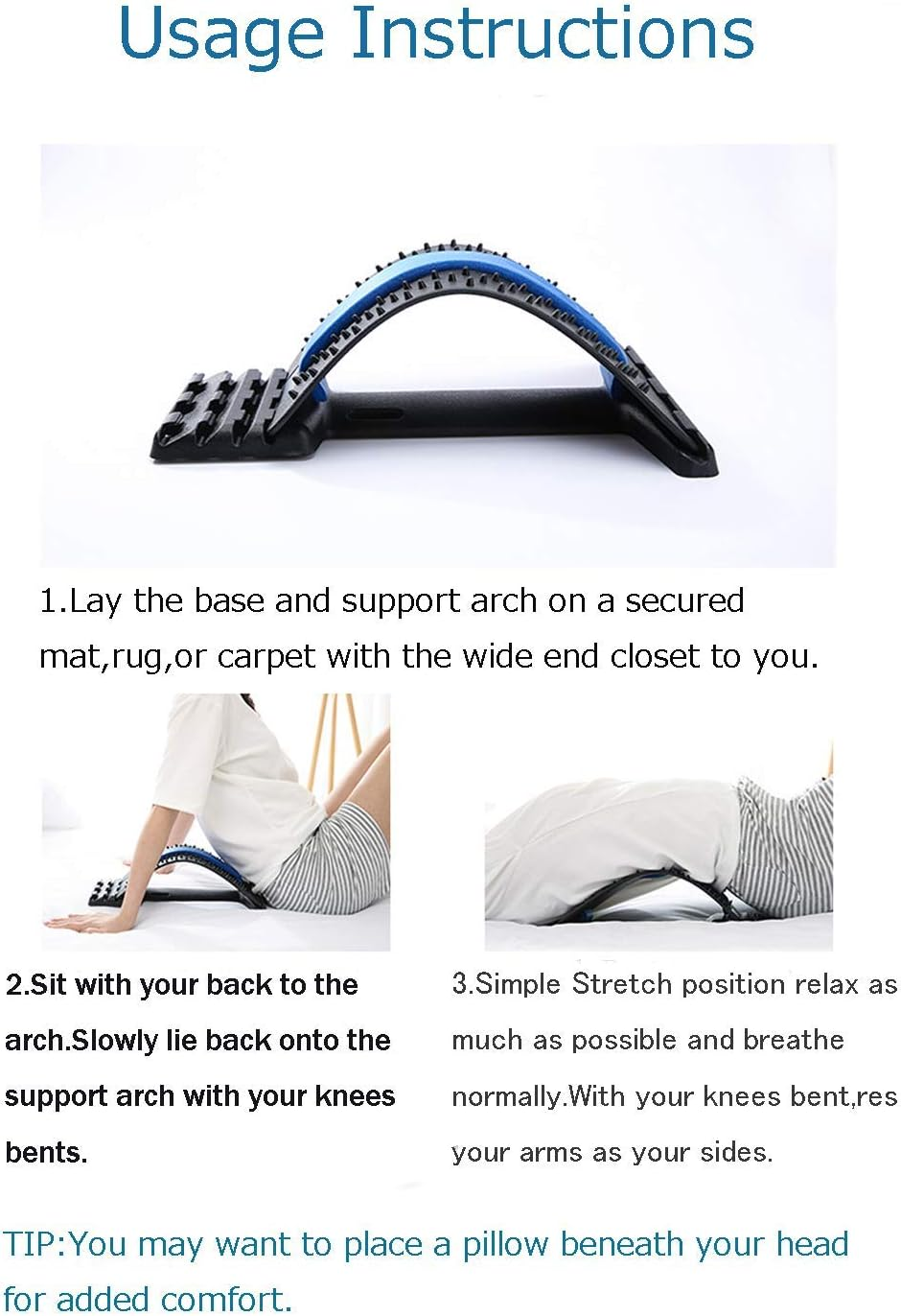 Multi-Level Back Stretching Device,Back Massager Lumbar Support Stretcher Spinal Pain Relieve Back Pain Muscle Pain Relief Black/Blue image number 1