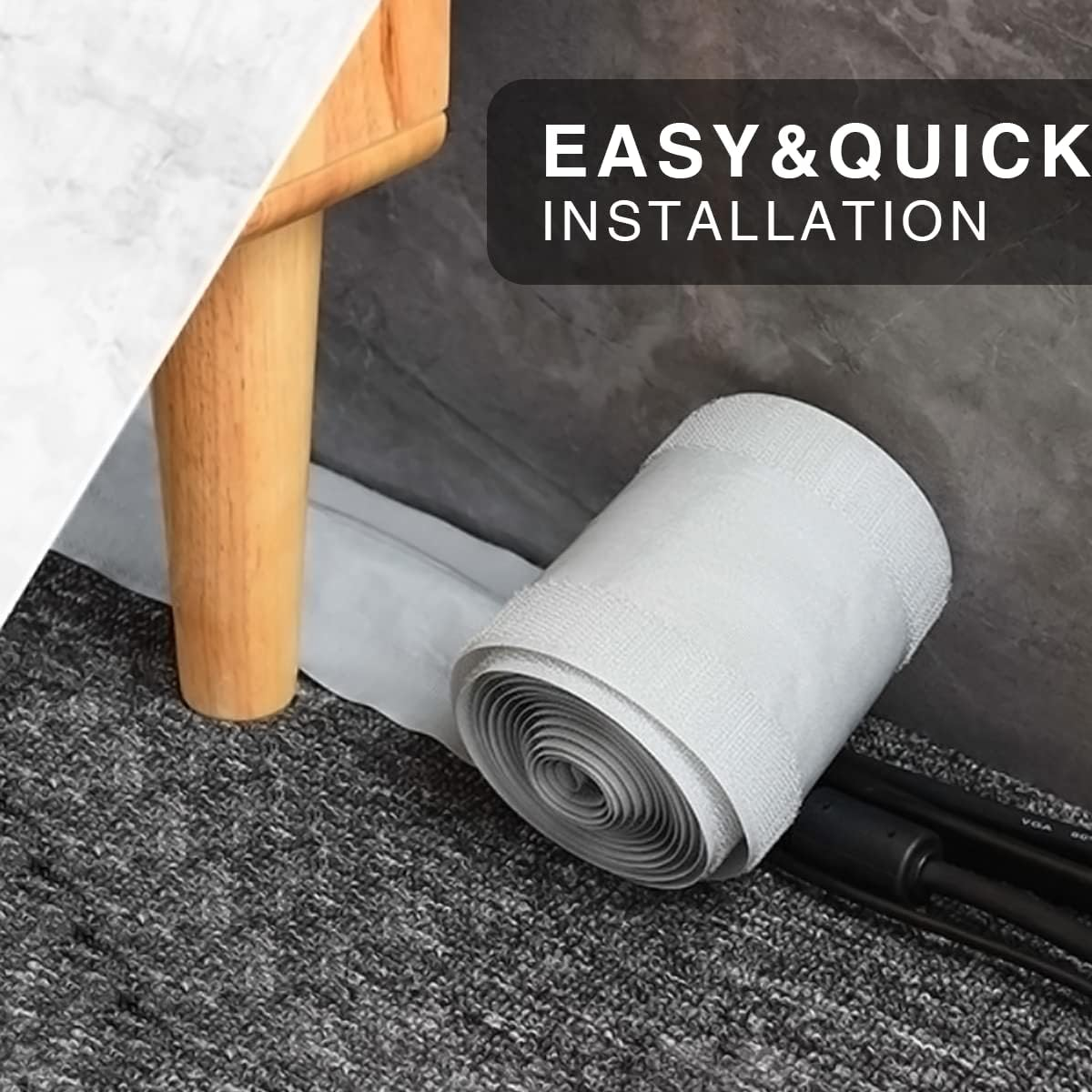 2 Pcs Gray Floor Cord Cover for Office Carpet Wire Cover under Desk Cable Grip Strip Management Hold Cords in Place for Power Cords Audio Cables Coaxial Cable Telephone Line (3.9&rdquo; Width X 10&rsquo;Length) image number 5