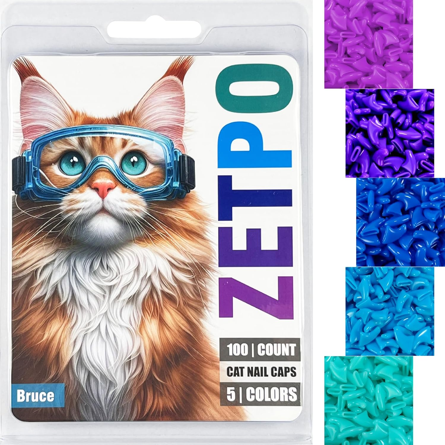 100 Pcs Soft Cat Claw Caps for Cats Nail Claws 5X Colors + 5X Adhesive Glue + 5X Applicator, Pet Tips Cover Paws Soft Covers (S, Turquoise, Sky Blue, Purple, Rose, Orange Peel)