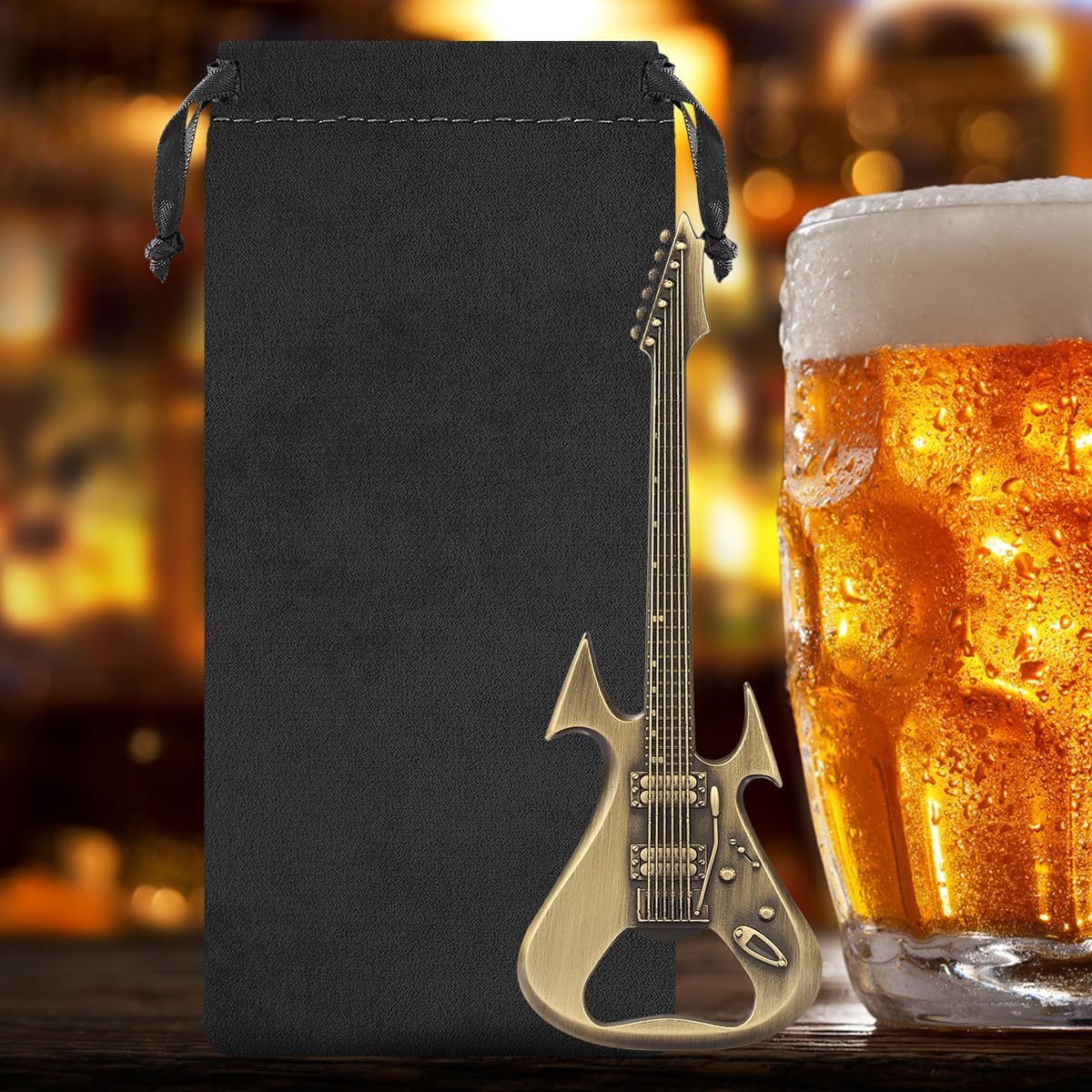 Bronze Guitar Bottle Opener, Beer Gadgets, Guitar Shaped Beer Opener, Novel Gifts for Men Women, Musical Instrument Gift for Guitarist, Musician, Music Presents, Christmas Gifts, Kitchen Pub Tools - Dark Silver With Bag image number 2