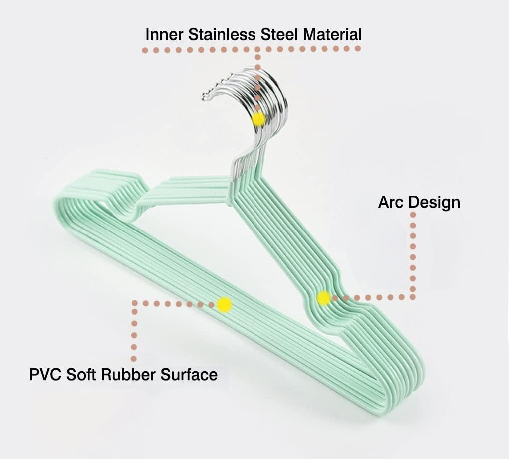 Vivva Non Slip Kids Hangers Not Plastic, [10 Pack] Baby Hangers Stainless Steel Children Cloth Durable for Closet,Perfect Infant Toddler Hanger(Green) - Blue image number 6