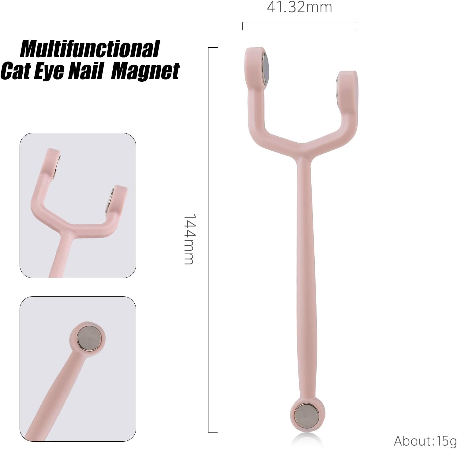 Dr.Nail Cat Eye Magnet for Nails, 3 in 1 Wooden Handle Nail Magnet, Multifunctional Y-Shaped Double Head Magnetic Gel Nail Polish Art Design Tools, 2Pcs Guide for Heart Cat Eye Magnet,Salon & Home Use