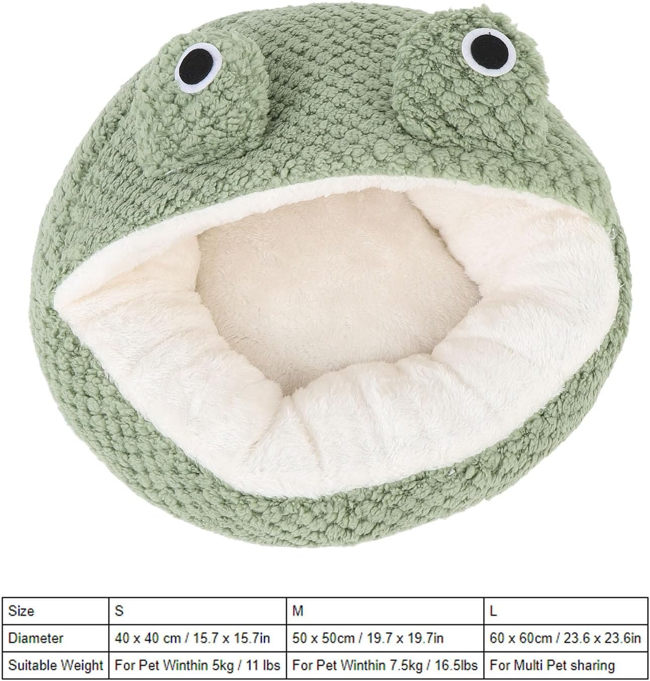 Jiawu 2 in 1 Cat Bed Cave, Small Cute Frog Shaped Dog Bed for Indoor, Fluffy Calming Sofa Cat Nest with Removable & Washable Plush Cover for Kittens and Small Dogs, Non Slip Bottom (S)
