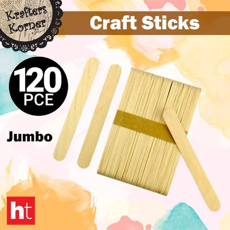 120PCE Krafters Korner 15X1.8Cm Craft Sticks 120Pce Classic Popsicle Stick Natural Color Shape Wood for Crafty Kids DIY Art Crafts Projects image number 1