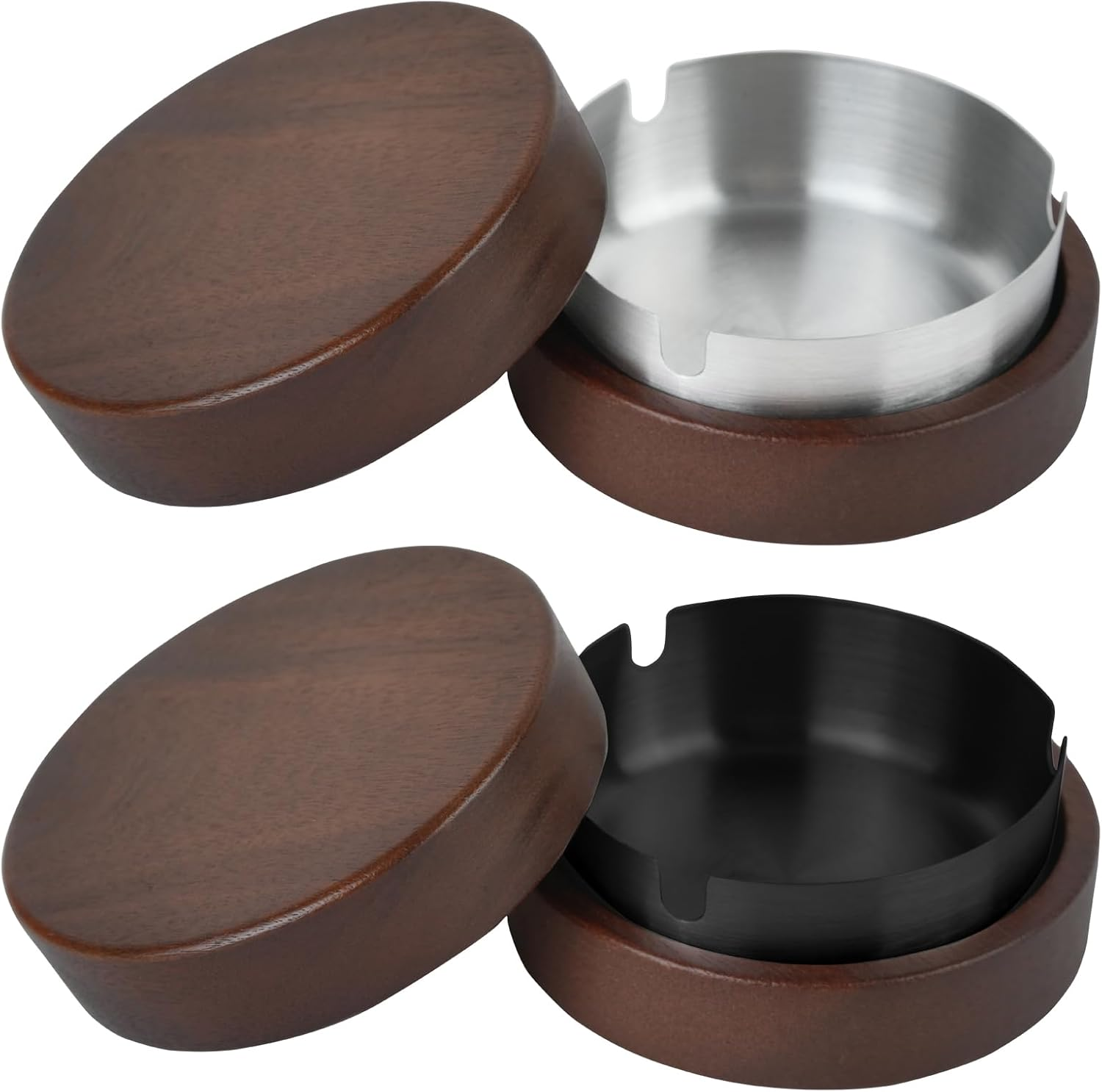 Zoyiancy 2Pcs Wooden Ashtray with Lid, Cute Windproof Ashtrays for Cigarette, Stainless Steel Liner Ash Tray for Man Indoor Outdoor Parties Balcony Office Home image number 5