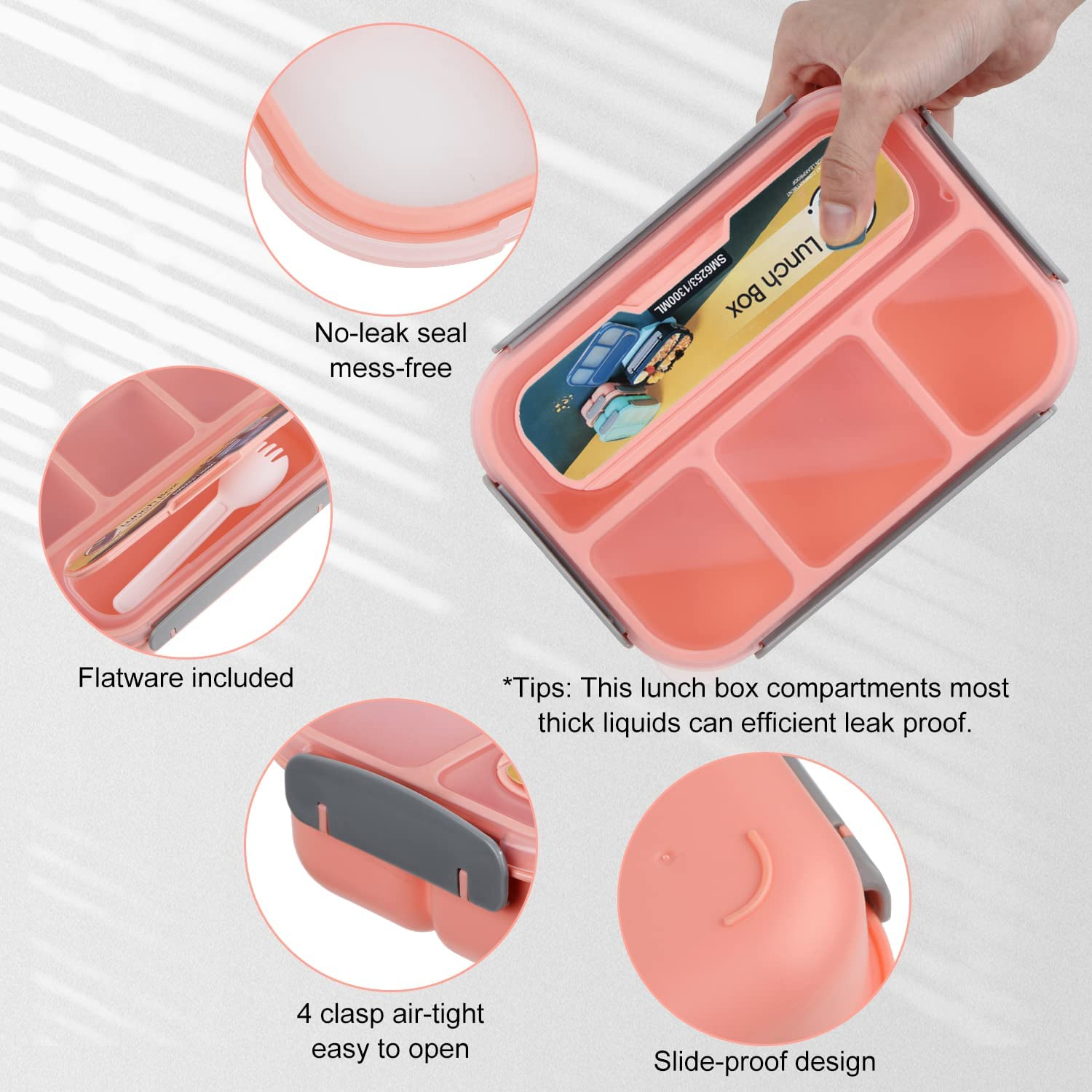 Mamix Bento Lunch Box Adult Lunch Box, Lunch Box Kids, Food Containers for Adults/Kids/Students, 1300ML-4 Compartment Bento Lunch Box (Pink) - Bright Blue image number 3