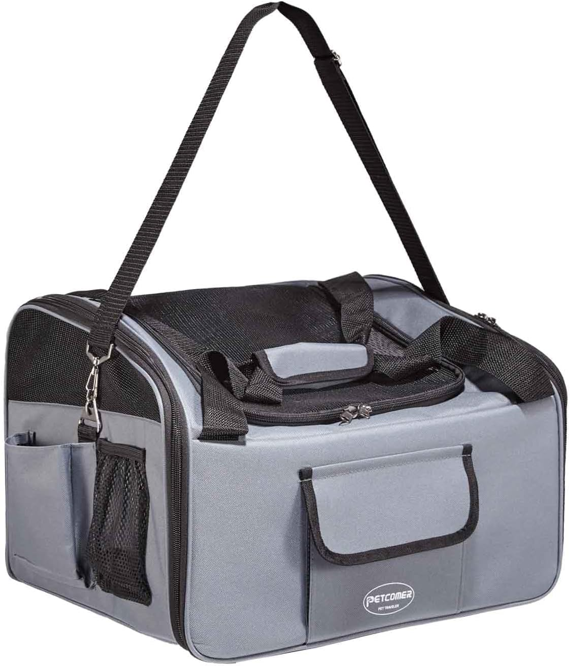 Pet Carrier Dog Cat Car Booster Seat Portable Soft Cage Travel Bag Foldable (Grey) image number 6